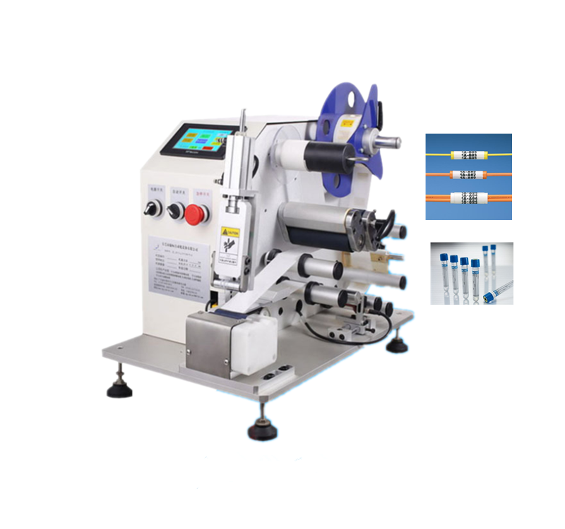 Semiautomatic desktop adhesive label labeling machine for wire cable